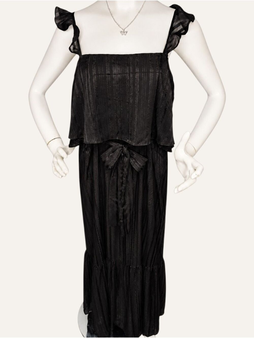 Andrée Black Shimmer Maxi Dress L Resort Chic Coastal Luxe Glam NWT - Picture 2 of 10